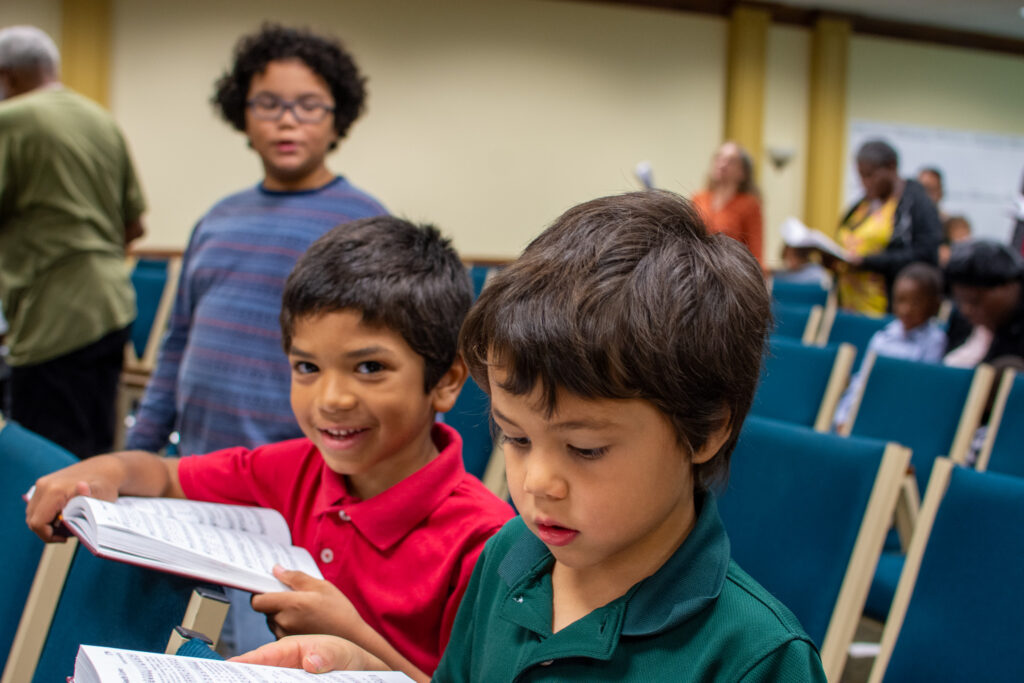 Children at True Words Baptist Church learning about Jesus and the Bible.