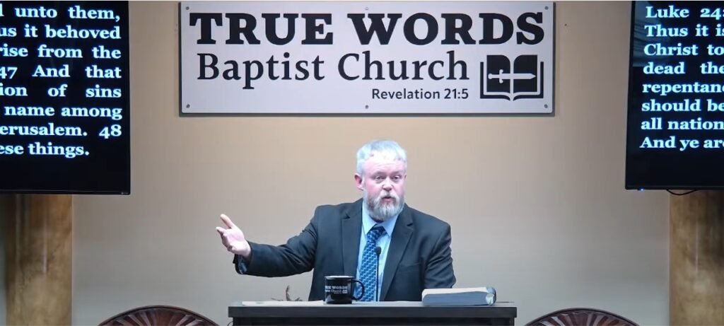 A Bible study session at True Words Baptist Church, teaching sound doctrine from the King James Bible.