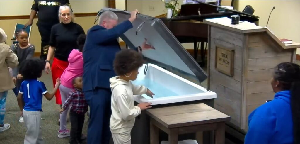 Kids at True Words Baptist Church checking out the Baptismal and Baptistry before water baptisms take place in Louisville, Kentucky.