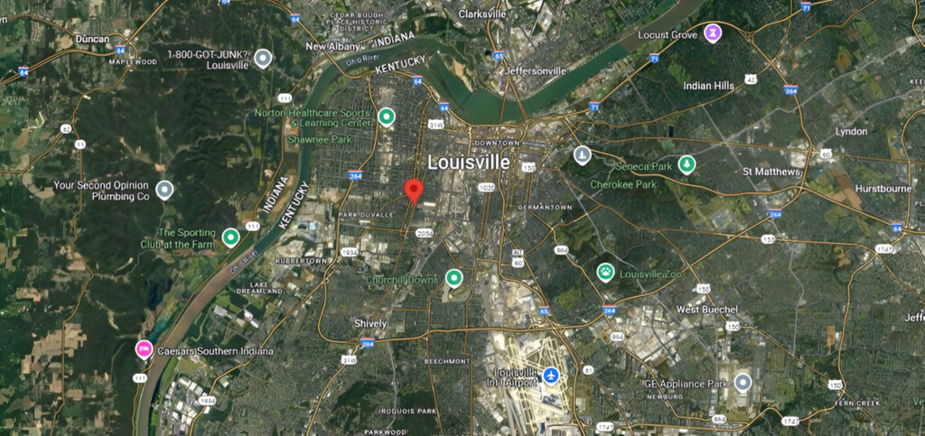 Location map showing True Words Baptist Church in Louisville, KY.